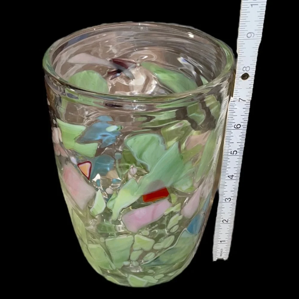 Pier 1 Splatter Fused Floral Abstract Large Glass Vase